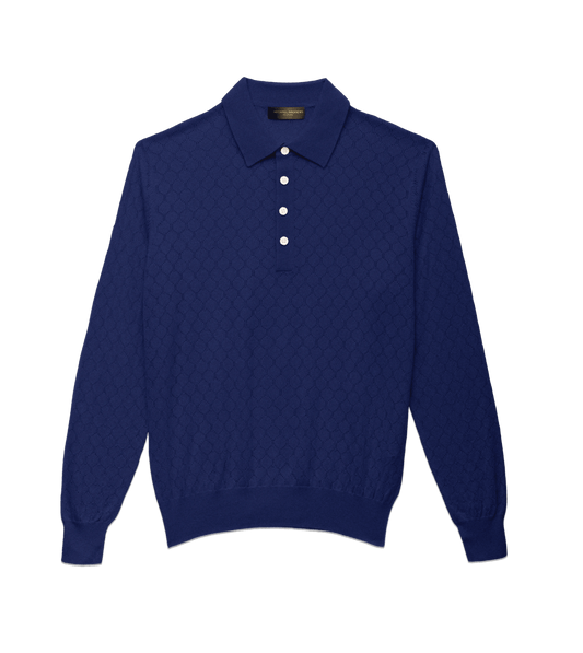 Michael-Andrews-Honeycomb-Long-Sleeve-Polo-Klein-Blue - custom suits nyc bespoke tailor midtown, noho
