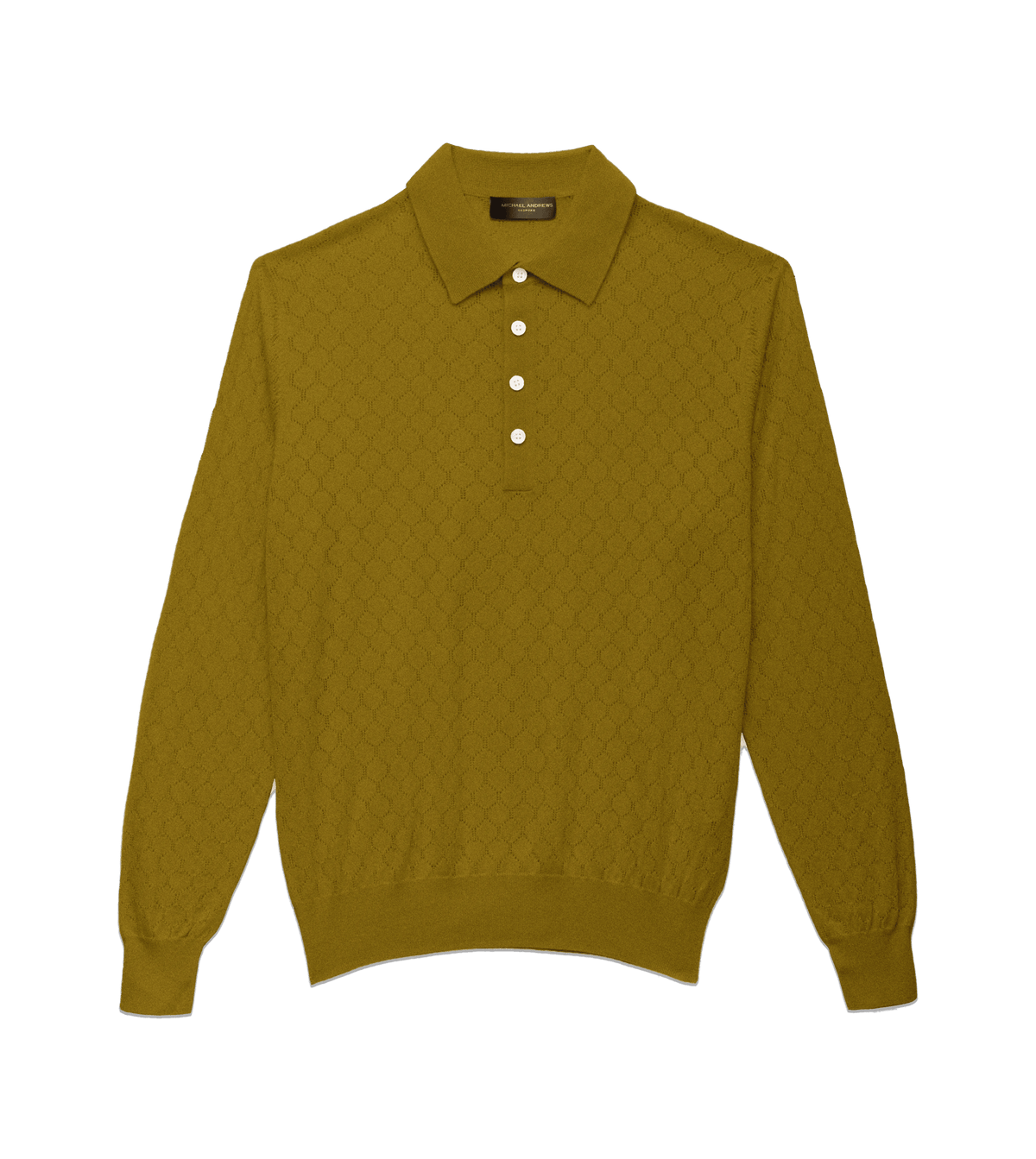 Michael-Andrews-Honeycomb-Long-Sleeve-Polo-Korma-Yellow - custom suits nyc bespoke tailor midtown, noho
