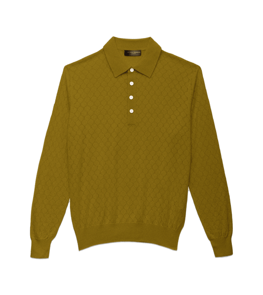 Michael-Andrews-Honeycomb-Long-Sleeve-Polo-Korma-Yellow - custom suits nyc bespoke tailor midtown, noho