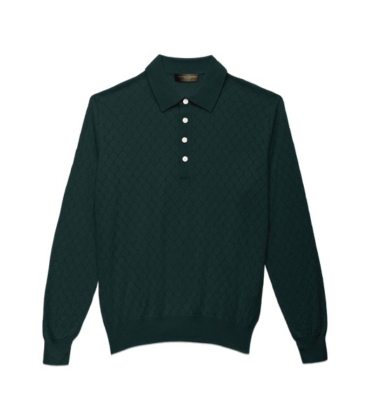 Michael-Andrews-Honeycomb-Long-Sleeve-Polo-Lagoon-Green - custom suits nyc bespoke tailor midtown, noho