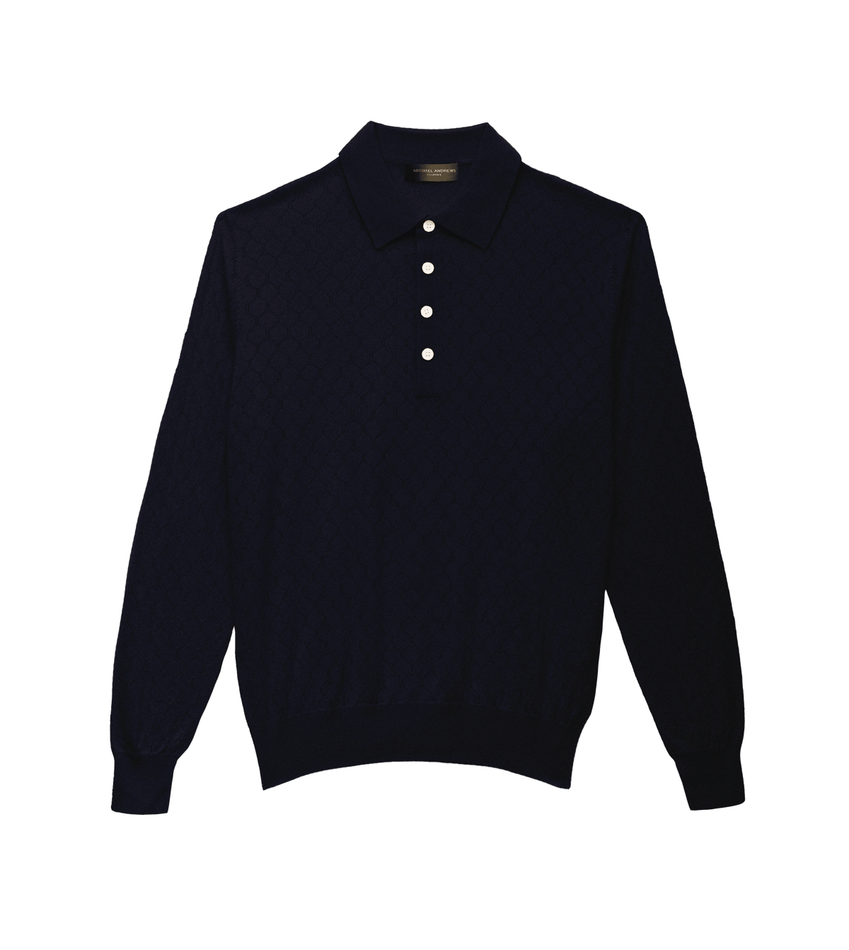 Michael-Andrews-Honeycomb-Long-Sleeve-Polo-Navy - custom suits nyc bespoke tailor midtown, noho