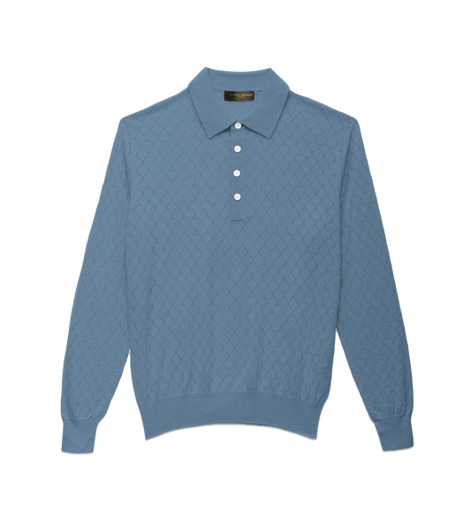 Michael-Andrews-Honeycomb-Long-Sleeve-4-Button-Polo-Light-Blue - custom suits nyc bespoke tailor midtown, noho