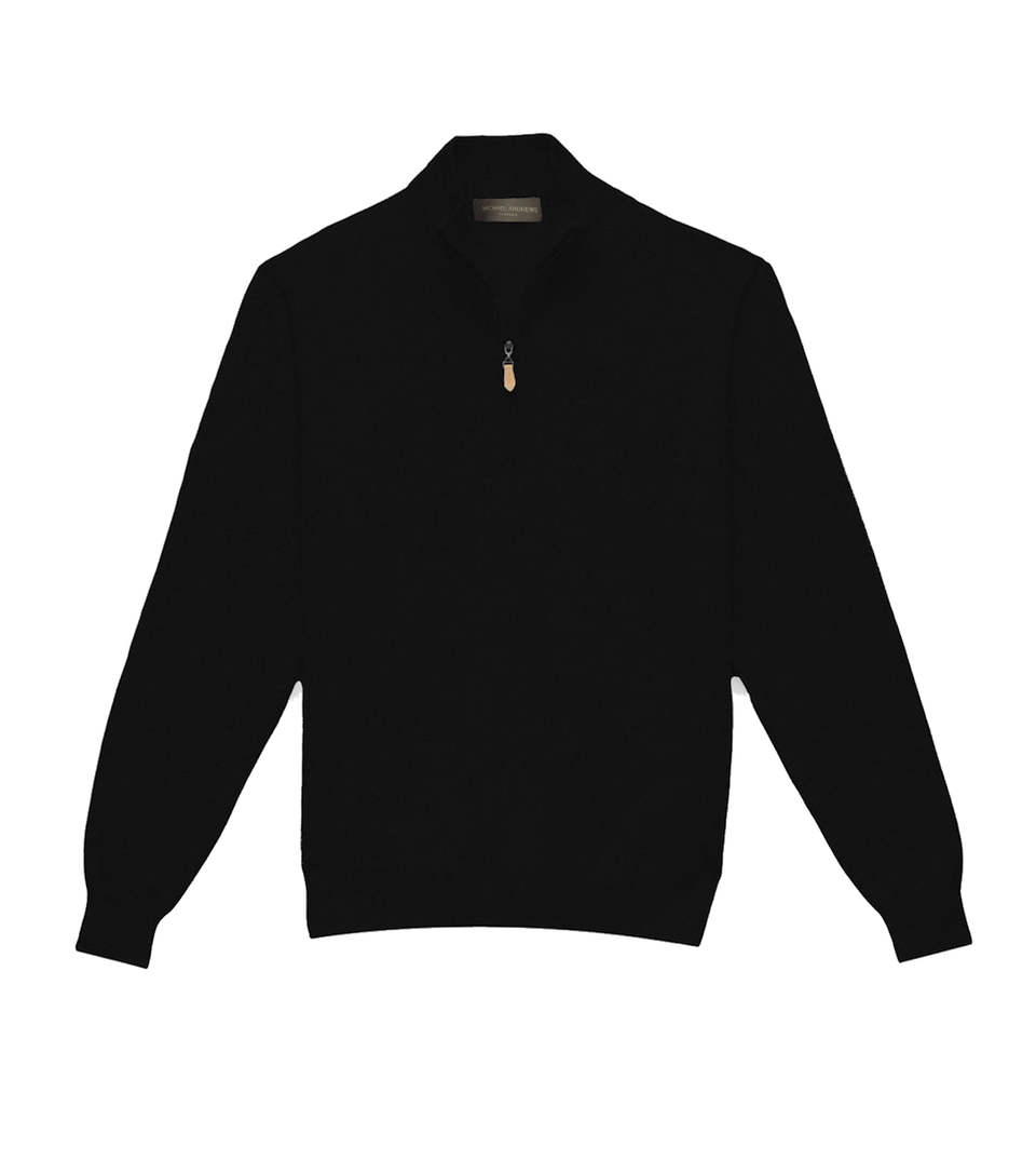 Michael Andrews Custom Merino Wool 1-4 Zip Mock-Sweater in Black - custom suits nyc bespoke tailor midtown, noho