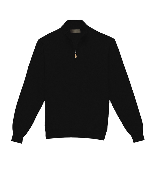 Michael Andrews Custom Merino Wool 1-4 Zip Mock-Sweater in Black - custom suits nyc bespoke tailor midtown, noho