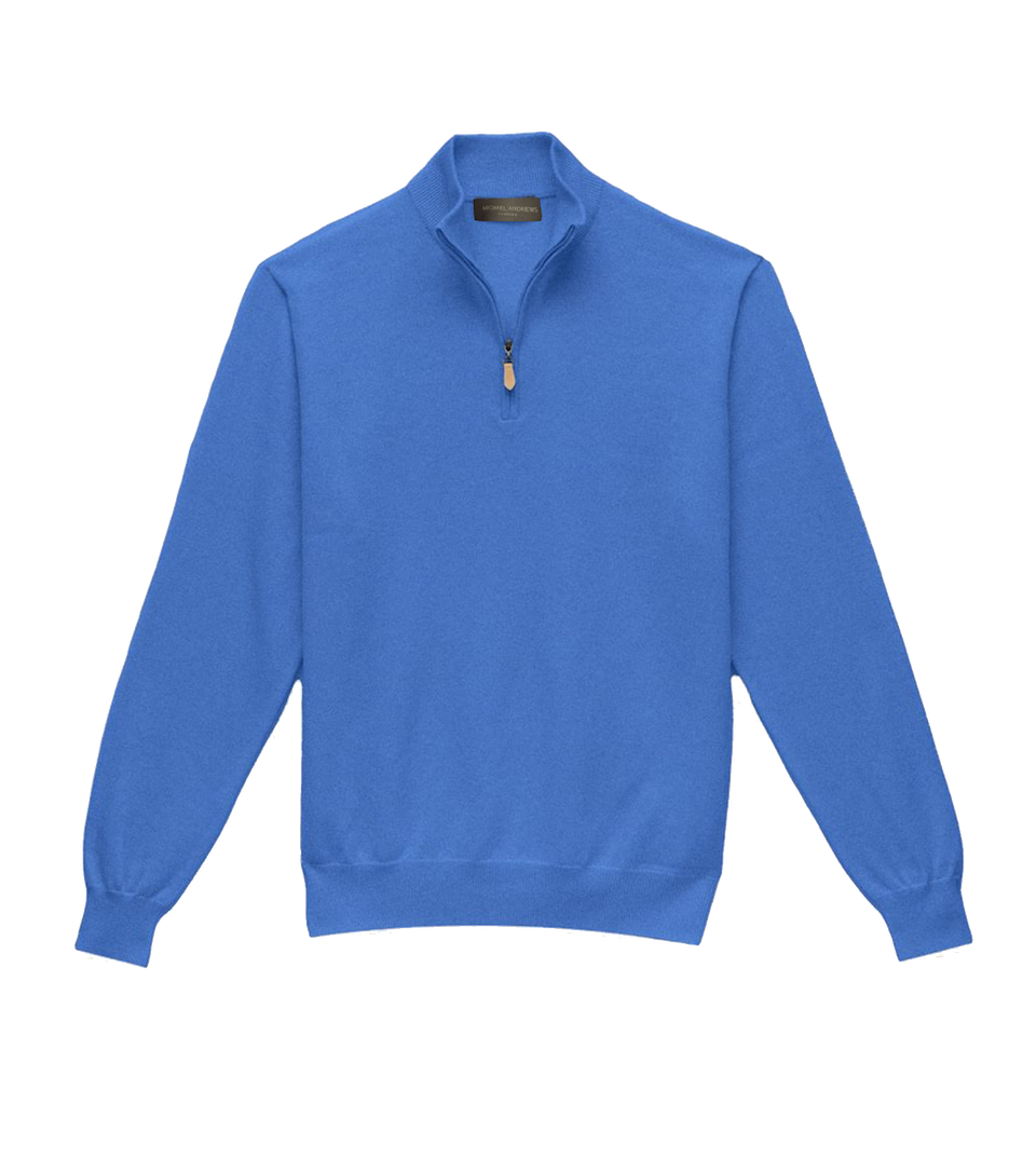 Michael Andrews Custom Merino Wool 1/4 Zip Mock Sweater in Celeste Blue - custom suits nyc bespoke tailor midtown, noho