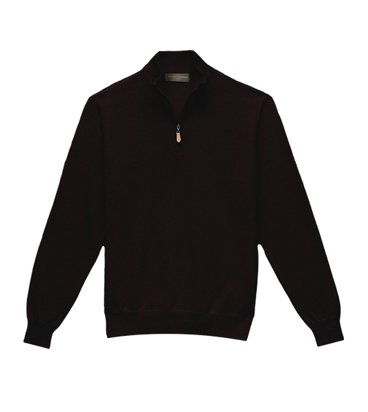 Michael Andrews Custom Merino Wool 1/4 ZIp Mock in Chocolate Cherry - custom suits nyc bespoke tailor midtown, noho
