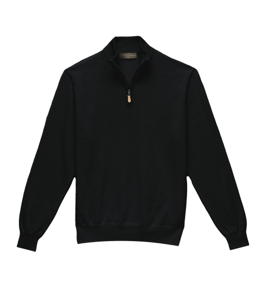 Michael Andrews Custom Merino Wool 1/4 Zip Mock Sweater in Dark Grey - custom suits nyc bespoke tailor midtown, noho