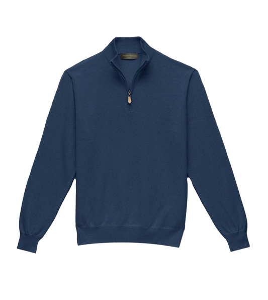 Michael Andrews Custom Merino Wool 1/4 Zip Mock Sweater in Jean Jeanie - custom suits nyc bespoke tailor midtown, noho