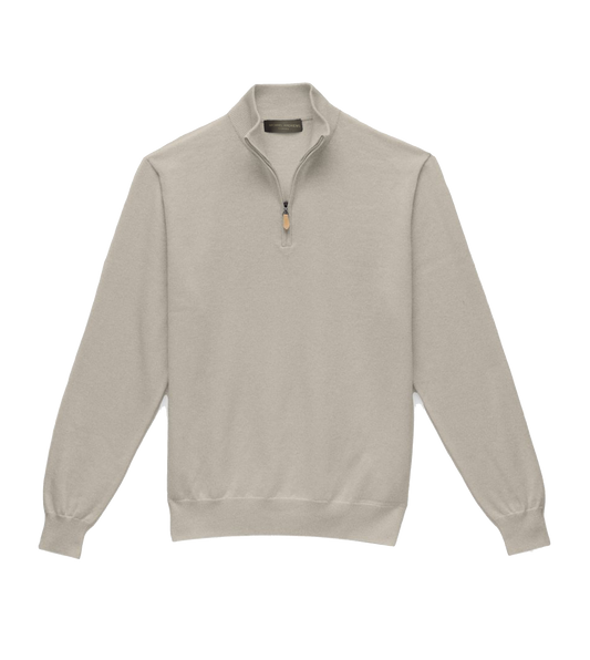 Michael Andrews Custom Merino Wool 1/4 Zip Mock Sweater in White - custom suits nyc bespoke tailor midtown, noho