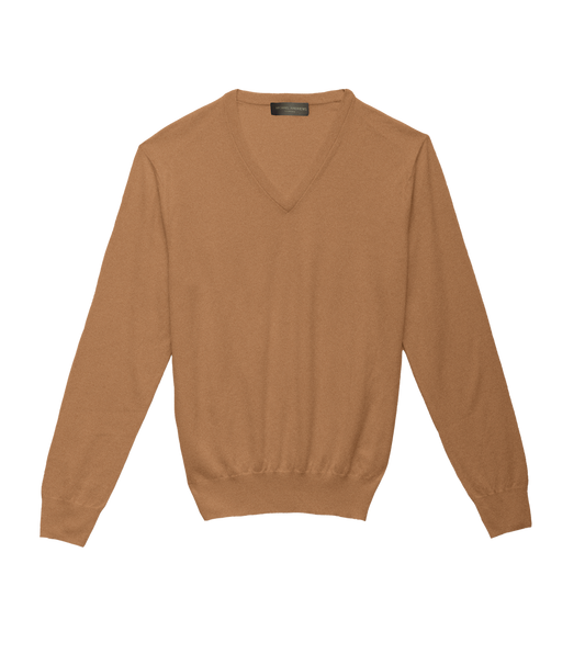 Michael Andrews Merino Wool V-Neck in Camel - custom suits nyc bespoke tailor midtown, noho