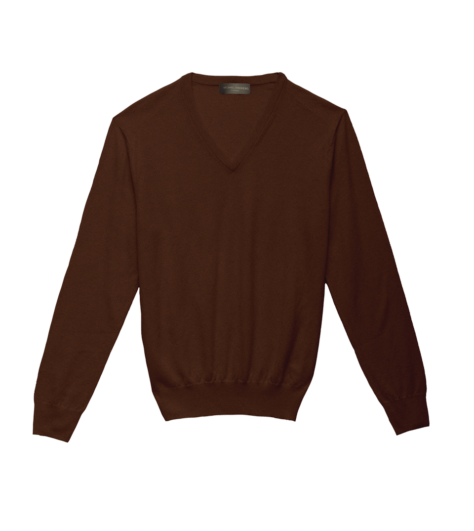 Michael Andrews Custom Merino Wool V Neck in Syrup - custom suits nyc bespoke tailor midtown, noho