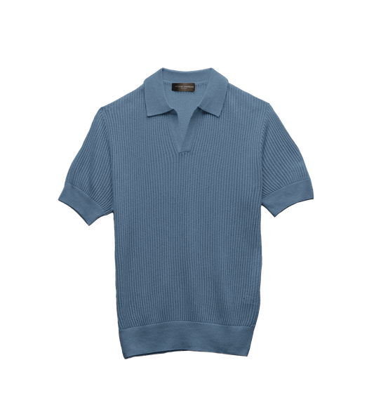 Michael-Andrews-Open-Mesh-Knit-Polo-Light-Blue-Wash - custom suits nyc bespoke tailor midtown, noho