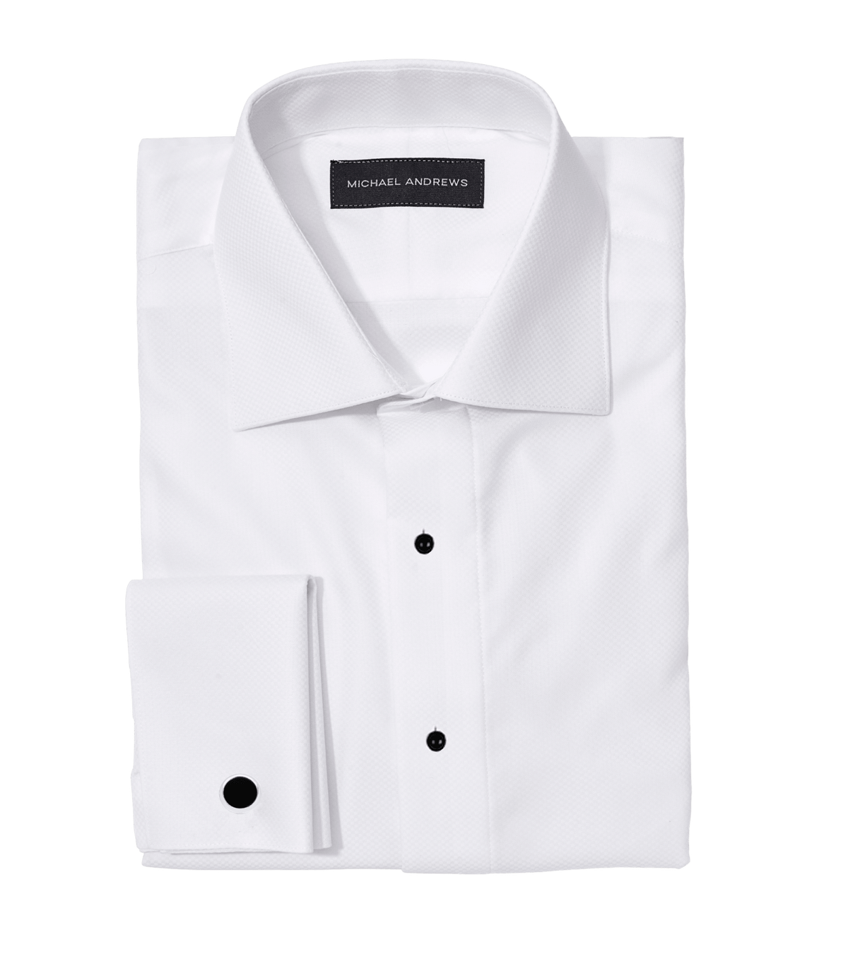 Michael-Andrews-RTW-Shirt-White-Pique-with-tuxedo-stud-front - custom suits nyc bespoke tailor midtown, noho