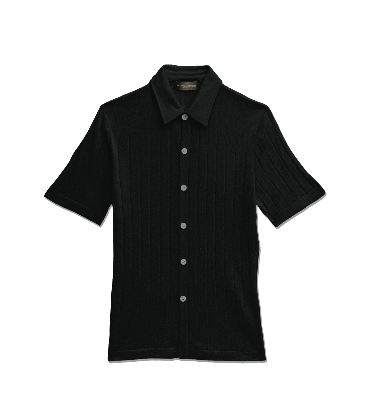 michael-andrews-striped-silk-cashmere-button-up-polo-charcoal - Conch Silk Cashmere Ribbed Short-Sleeve Knit Buttondown - custom suits nyc bespoke tailor midtown, noho
