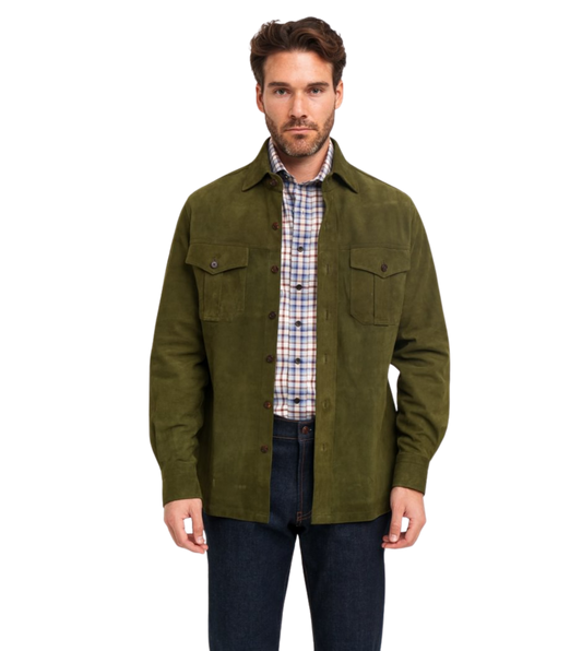 Custom Olive Green Lamb Suede Over Shirt by Michael Andrews Bespoke - custom suits nyc bespoke tailor midtown, noho