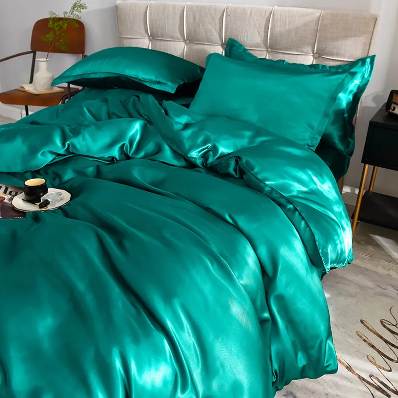 Afralia™ Ice Rayon Satin Bedding Set: Cooling, Soft, Summer Comfort for Twin-Double Bed
