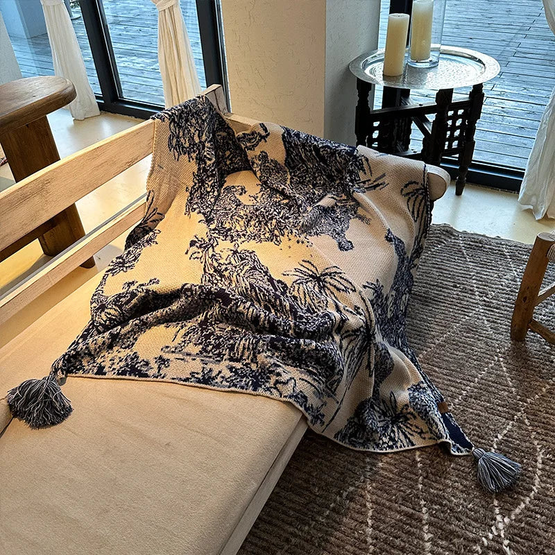 Afralia™ Cozy Chinese Ink Knit Blanket for All Seasons - Soft Sofa and Bed Cover