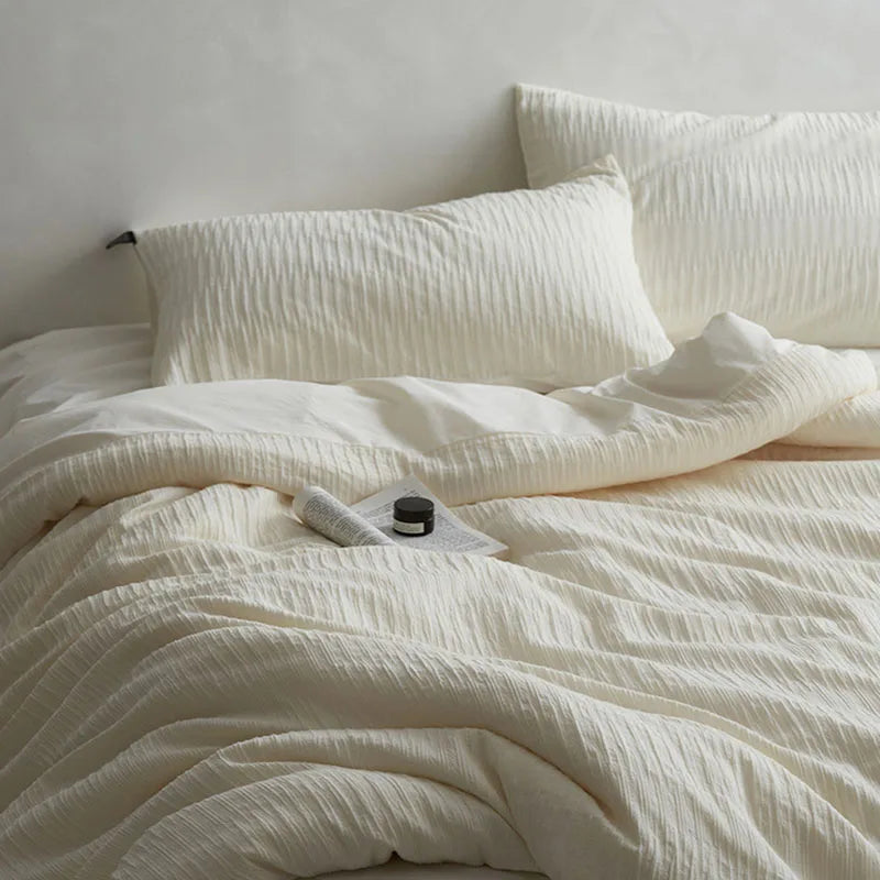 Afralia™ 100% Cotton Foam Yarn Bedding Set with Solid Color Jacquard Design