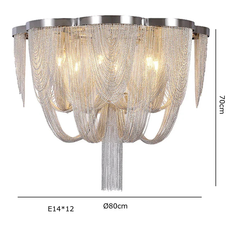 Afralia™ Circular Chrome Chain Pendant Light LED Ceiling Aluminum Living Room Luxe Chrome Gloss Light