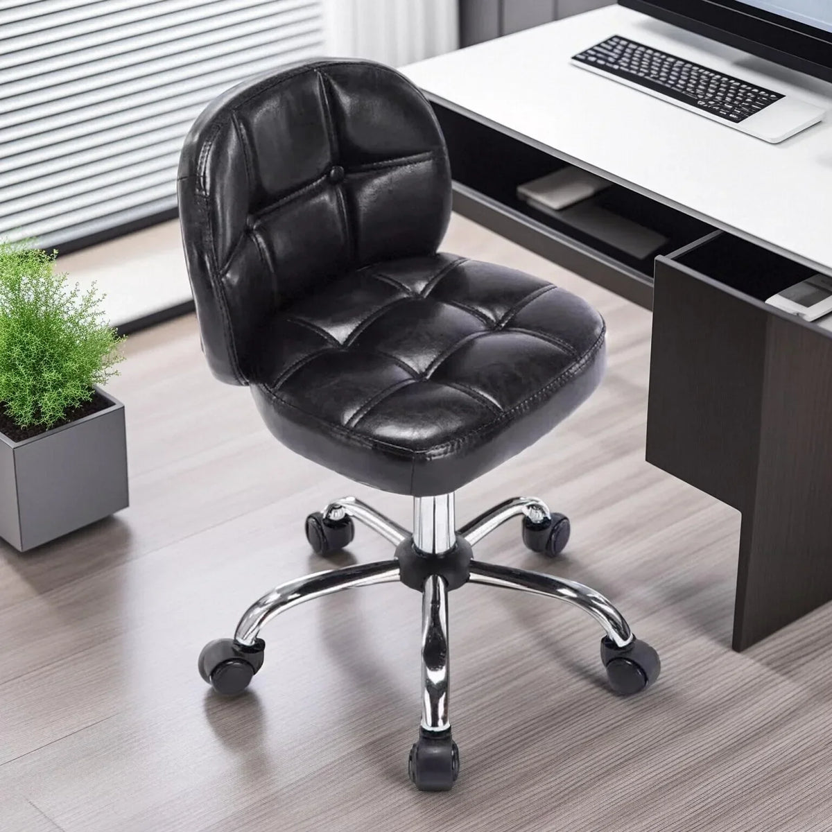 Afralia™ Velvet Office Stool Swivel Computer Chair, Adjustable Height, Low Backrest, Rolling Rocker