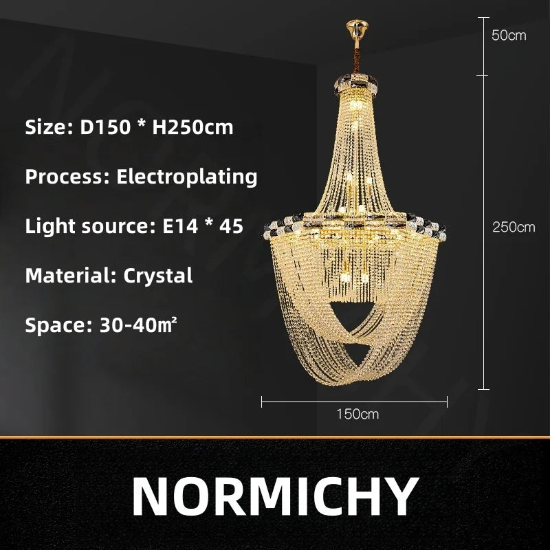 Afralia™ Crystal Light Villa Duplex Luxury Pendant Lamp for Living Room & Hotel Lobby