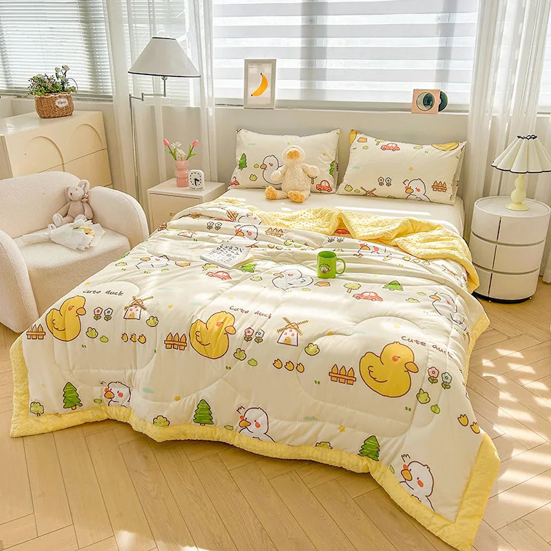 Afralia™ Cartoon Pattern Summer Comforter: Skin-Friendly Breathable Quilt for Kids & Adults