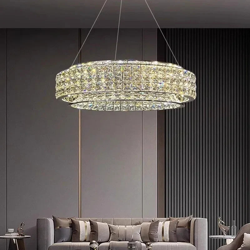 Afralia™ Crystal Chandelier LED Ceiling Light Fixture Pendant Suspension Lamp Luxe Home Decor LuxeCrystal Beauty