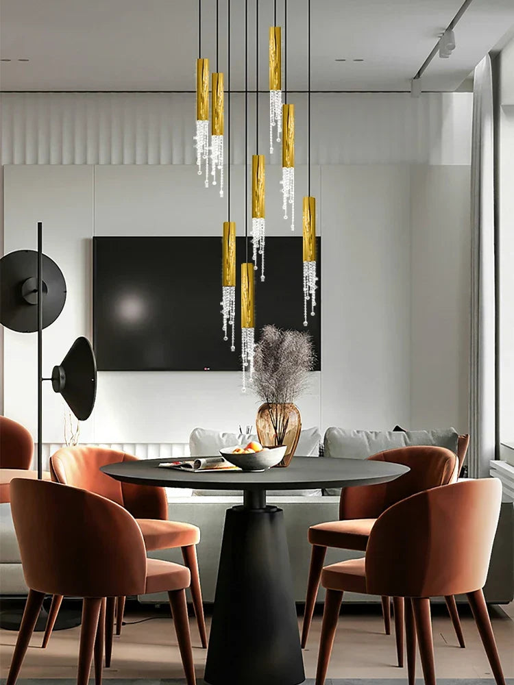 Afralia™ Gold Crystal Chandelier: Modern Luxury Lighting for Living Room, Staircase, Villa.