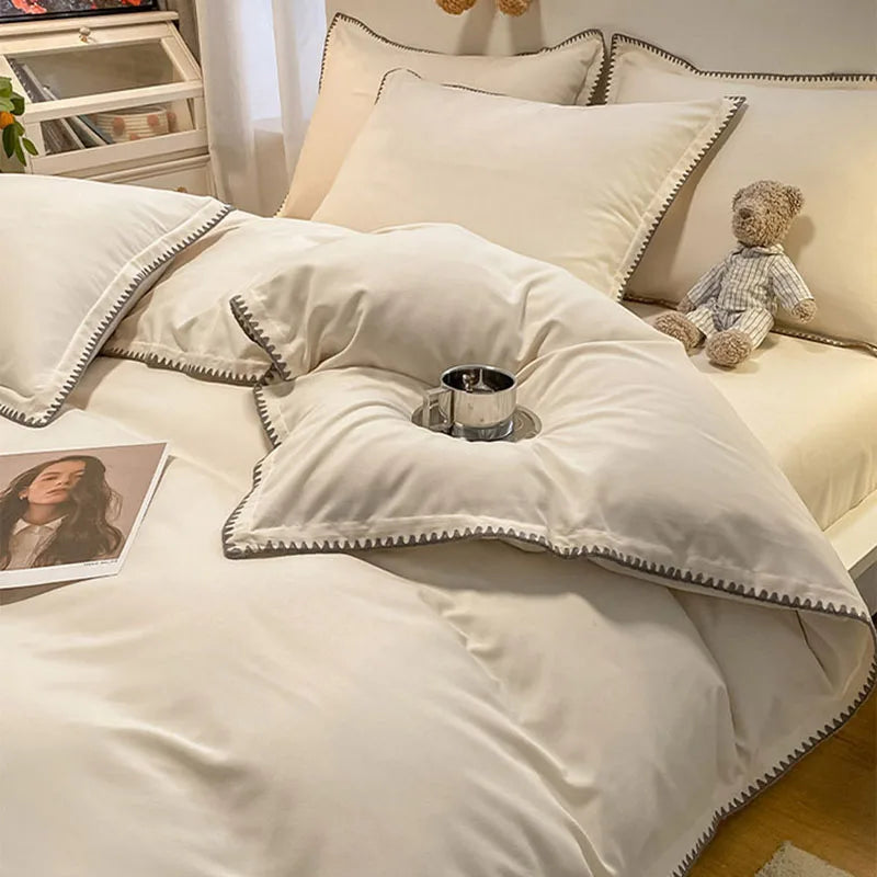 Afralia™ Solid Color Shell Edge Bed Set: Soft, Skin-Friendly, Non-Fading. Single Queen Size.