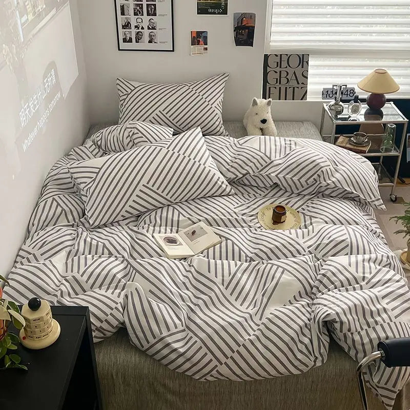 Afralia™ Nordic Cotton Bedding Set Duvet Cover with Sheets Single Queen Decor