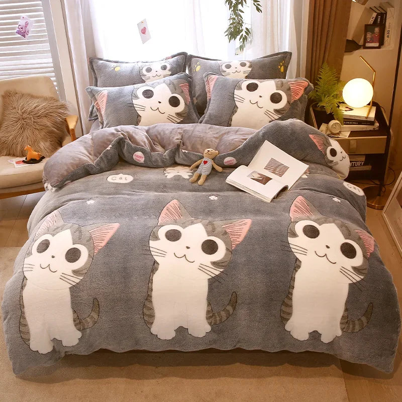 Afralia™ Winter Warm Heart Print Duvet Cover Set for Double Bed - 3 Piece
