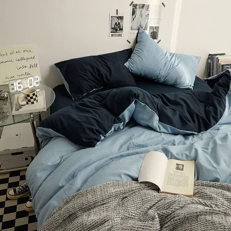 Afralia™ Washed Cotton Duvet Cover Set: Solid Color Bed Sheet Style, Double-Sided Color Matching Comfort, Bedding