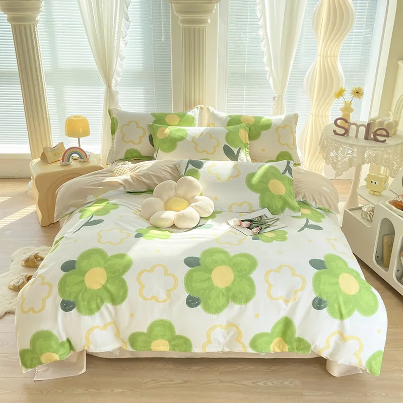 Afralia™ Romantic Flower Print Cotton Bedding Set with Ultra Soft Duvet Cover & Bed Linens