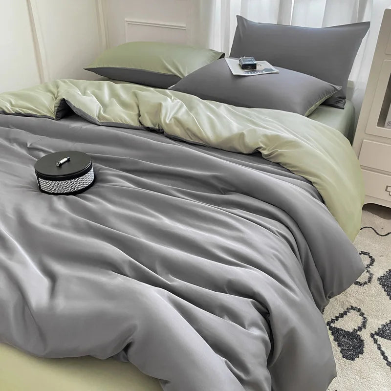 Afralia™ Silky Rayon Bedding Set: Solid Color Duvet, Fitted Sheet, Pillowcase - Queen King Size