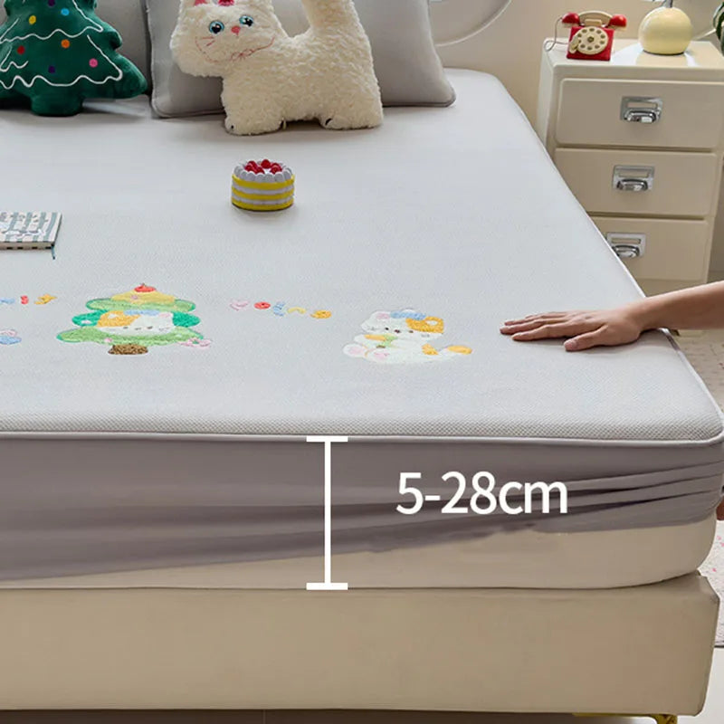 Afralia™ Cartoon Embroidered Fitted Sheet for Single Bed - All-Season Comfort