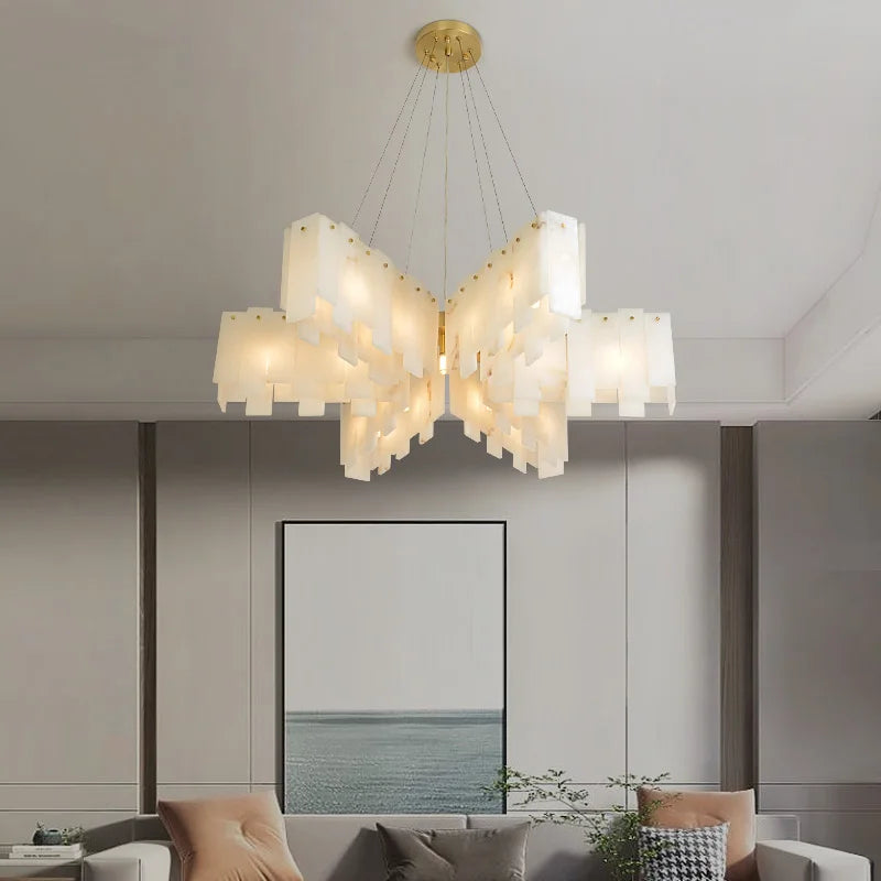 Afralia™ LED Gold Spanish Lucite Chandelier for Luxe Living Room Ceiling Decor