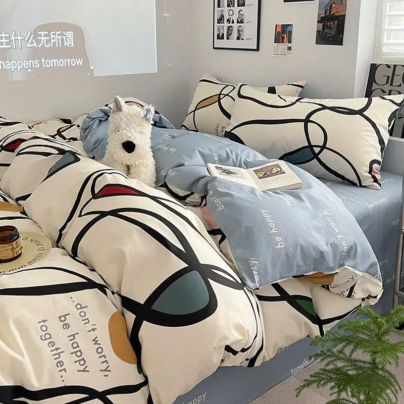 Afralia™ Nordic Cotton Bedding Set Duvet Cover with Sheets Single Queen Decor