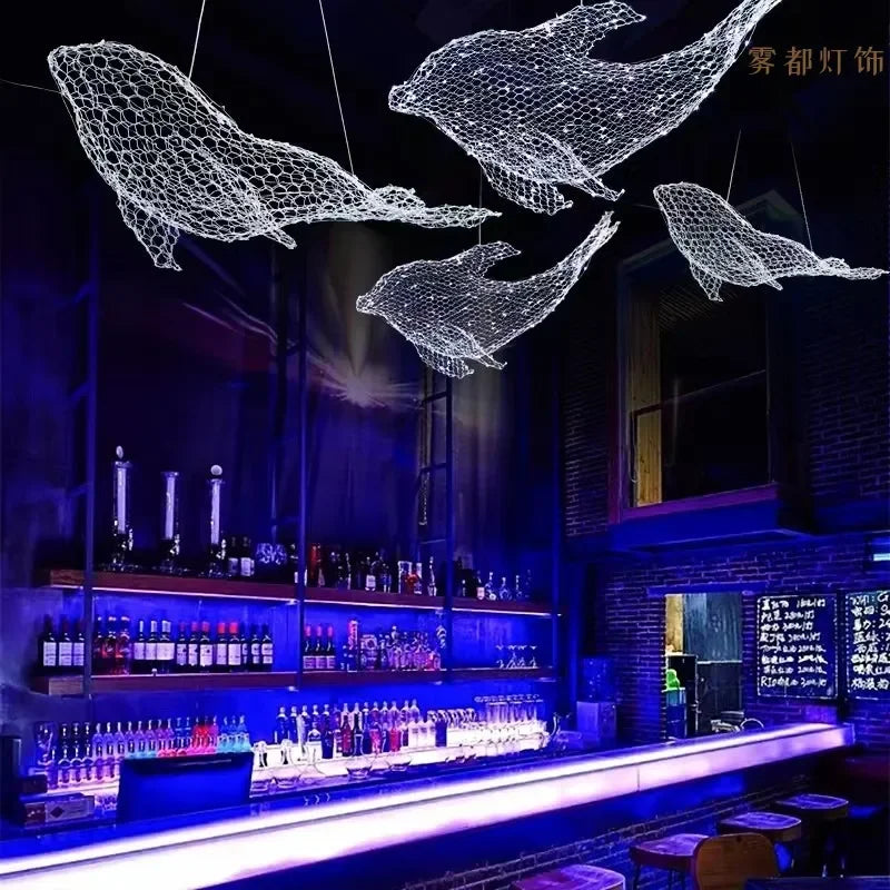 Afralia™ Fish-shaped Iron Net Pendant Lights, Industrial Style for Stores and Coffee Shops