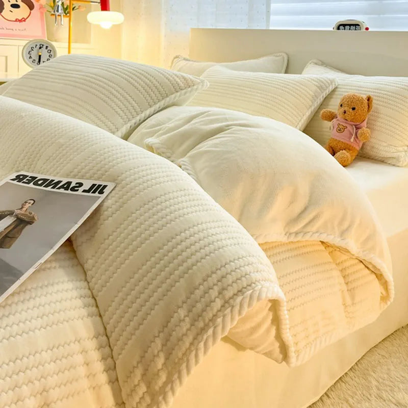 Afralia™ Striped Jacquard Thick Milk Velvet Quilt Cover - Cozy Warm Bedding