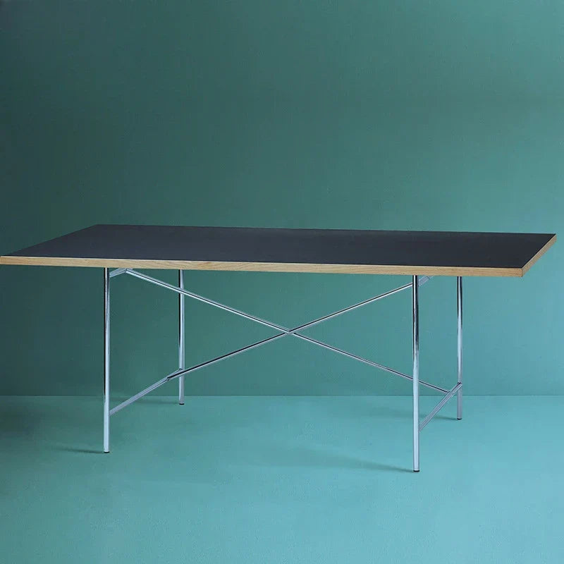 Afralia™ Stainless Steel Leg Rectangular Desk - Solid Wood Office Computer Table