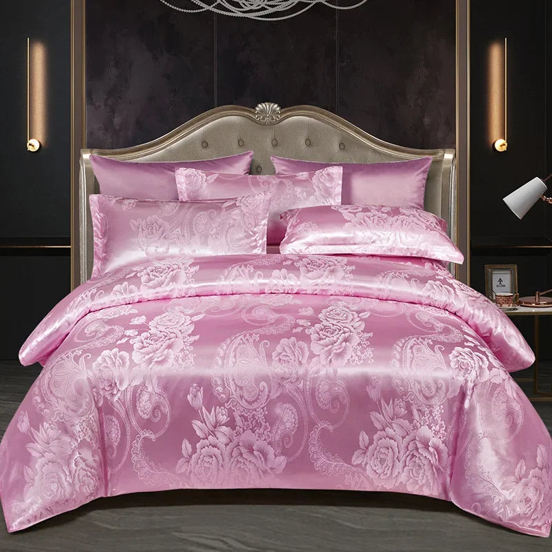Afralia™ Satin Jacquard Bedding Set: Fitted Sheet, Duvet Cover, 2 Pillowcases - Queen King