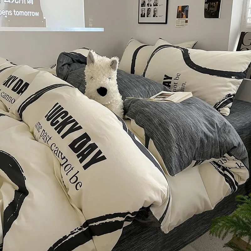 Afralia™ Nordic Cotton Bedding Set Duvet Cover with Sheets Single Queen Decor