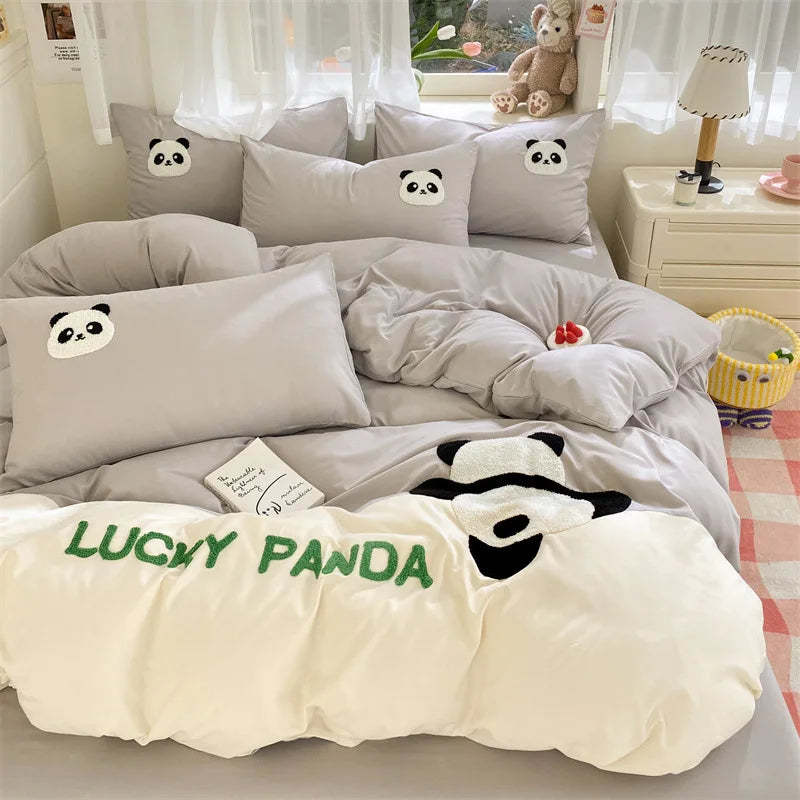 Afralia™ Color Block Cotton Embroidery Bedding Set for All Seasons