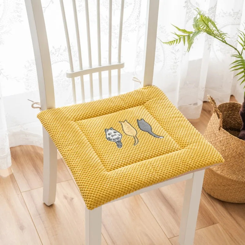 Afralia™ Cartoon Embroidered Seat Cushion - Non Slip Dining Chair Pad for Home & Office