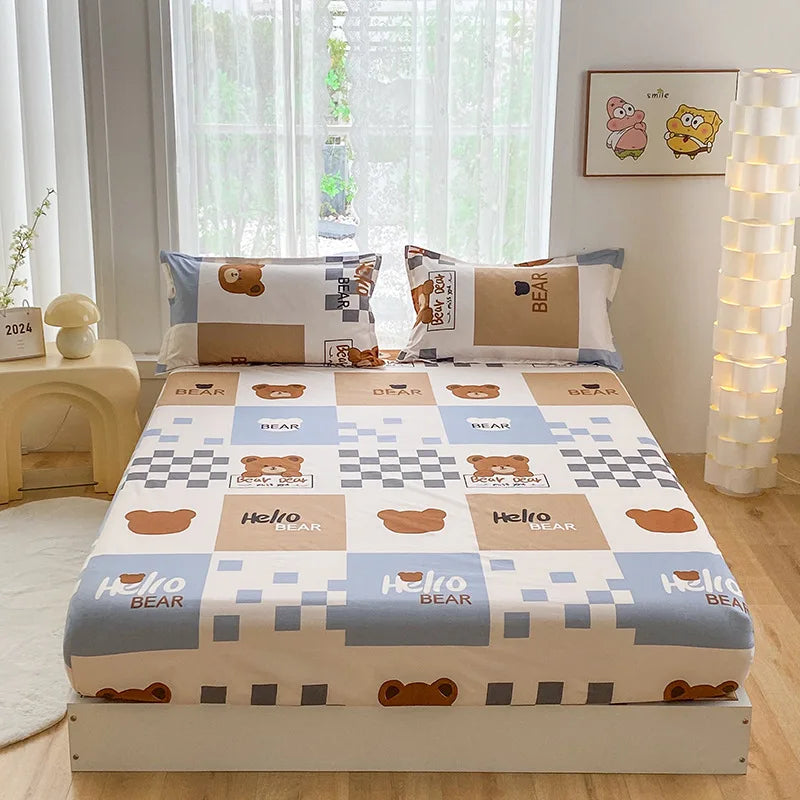 Afralia™ Printed Waterproof Fitted Bed Sheet Full Queen Size Bed Cover