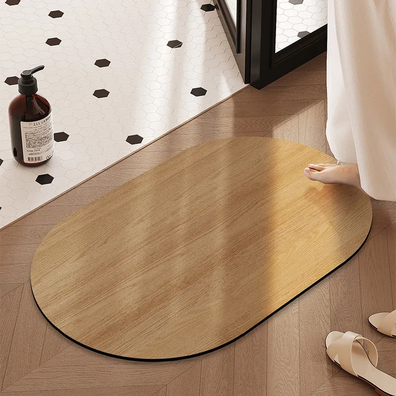 Afralia™ Wood Grain Diatom Bathroom Mat | Non Slip Water Absorbing Floor Rug