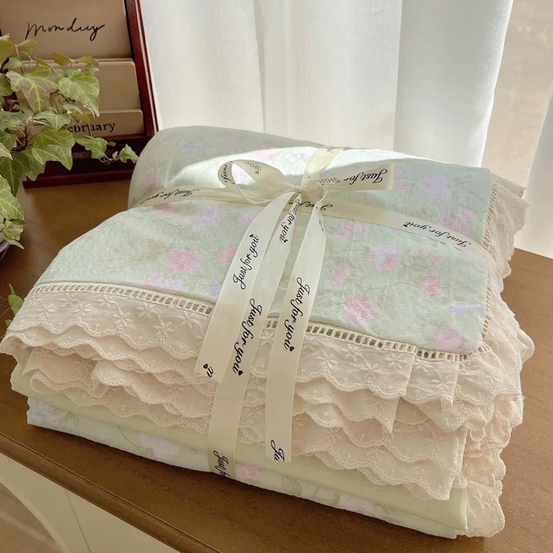Afralia™ Hollow Lace Bedding Set: Fitted Sheet, Quilt Cover, Pillowcase - Skin-Friendly & Cozy