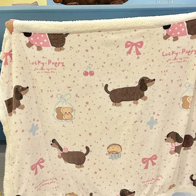 Afralia™ Cartoon Lamb Wool Blanket - Thick, Printed Coral Fleece Sofa Cover