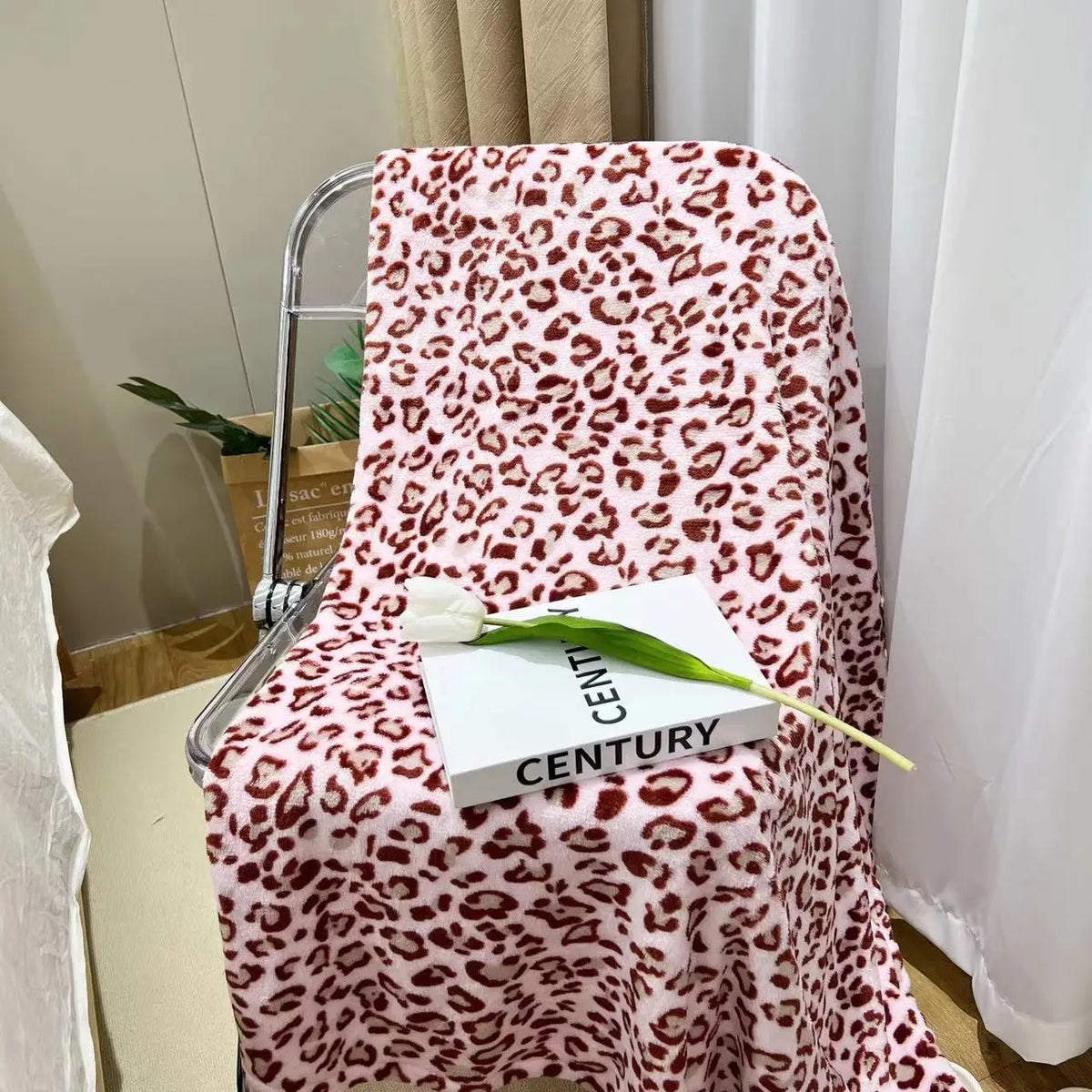 Afralia™ Leopard Print Warm Blanket for Office, Dorm, and Sofa