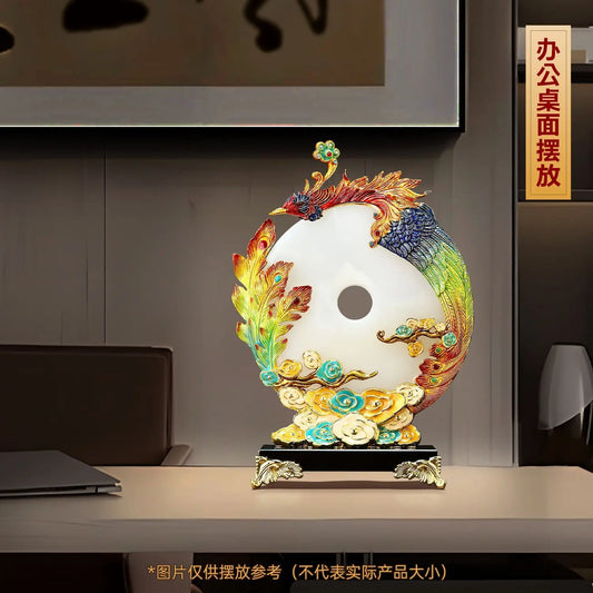 "Afralia™ Jade Dragon Phoenix Ornament Enamel Living Room Decoration"
